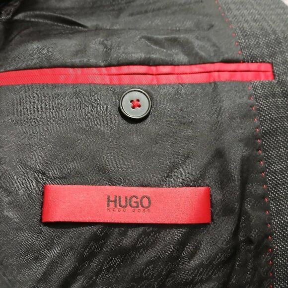 Hugo boss mens 38R Marlene biella houndstooth gray Virgin wool blazer red label - Picture 3 of 9